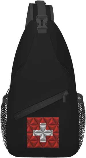 Swiss Flag With Polygonal Effect Crossbody Bags For Women Men Chest Backpack Gym Shoulder Bag Travel Outdoor Sports Casual Crossbody Bags