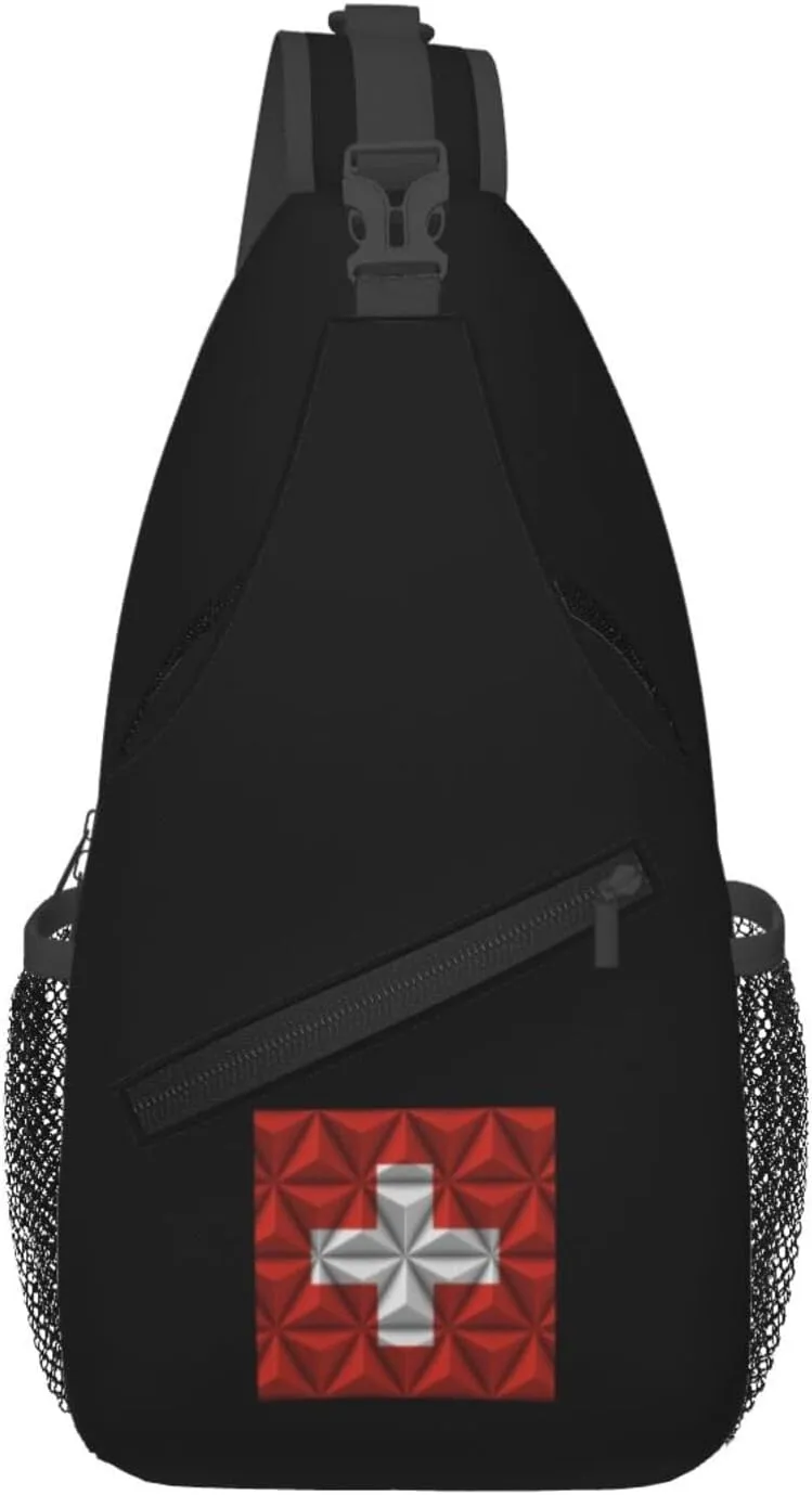 Swiss Flag With Polygonal Effect Crossbody Bags For Women Men Chest Backpack Gym Shoulder Bag Travel Outdoor Sports Casual Crossbody Bags