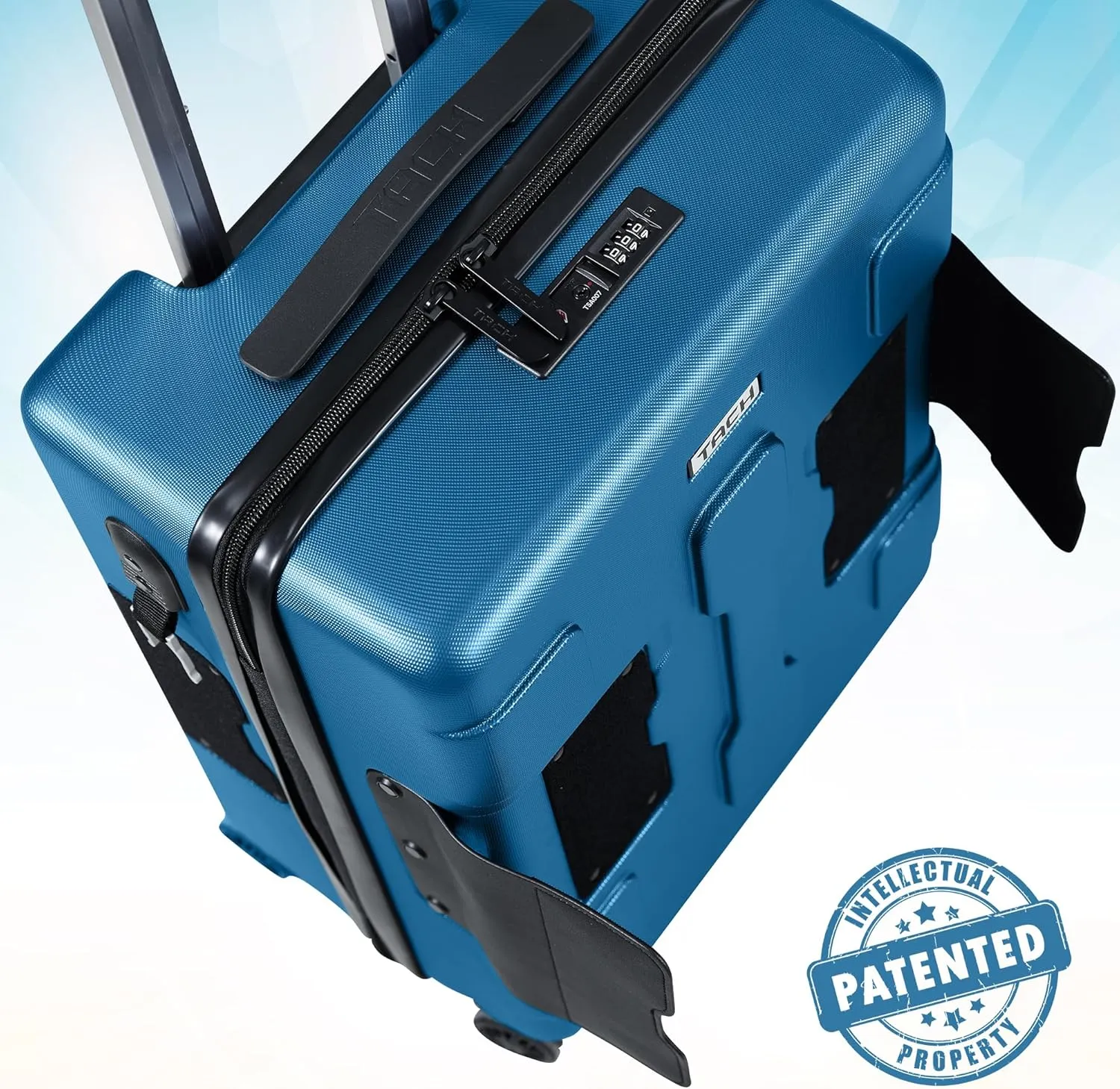 Tach V3.1 Hard Shell Carry On Luggage 20 inch | Carry on Luggage with Spinner Wheels & Patented Built-In Connecting System | One Piece Rolling Suitcase Links 9 Bags At Once (Blue)
