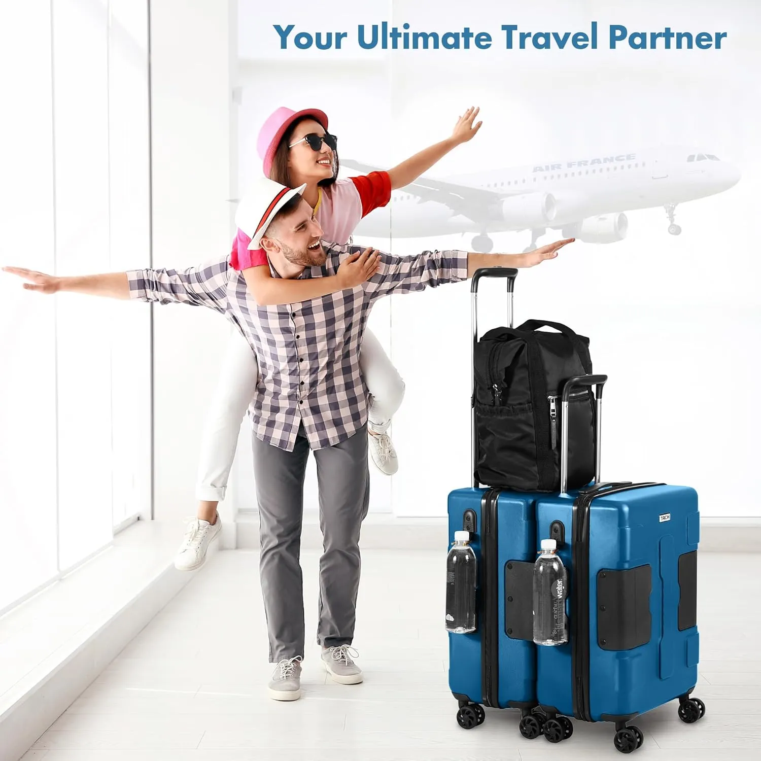 Tach V3.1 Hard Shell Carry On Luggage 20 inch | Carry on Luggage with Spinner Wheels & Patented Built-In Connecting System | One Piece Rolling Suitcase Links 9 Bags At Once (Blue)