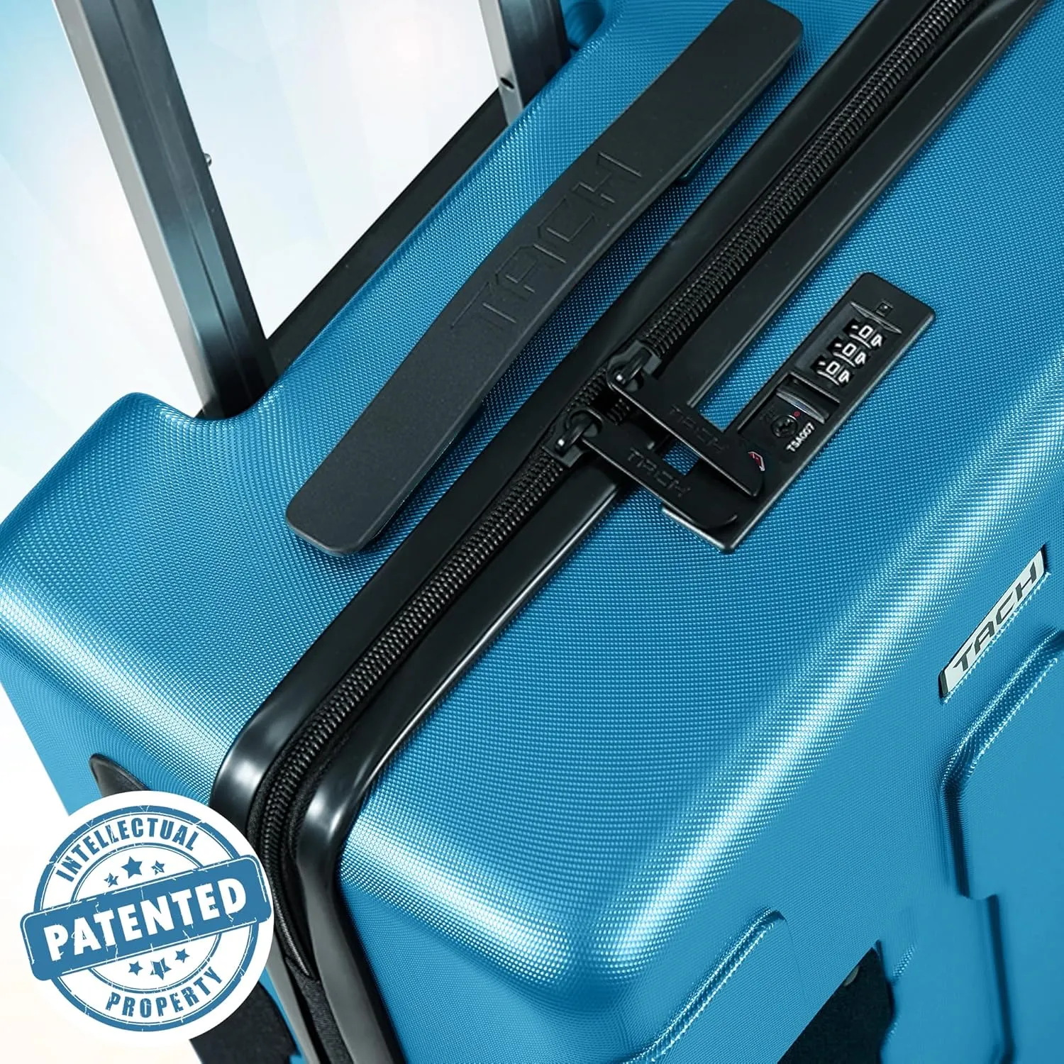 Tach V3.1 Hard Shell Carry On Luggage 20 inch | Carry on Luggage with Spinner Wheels & Patented Built-In Connecting System | One Piece Rolling Suitcase Links 9 Bags At Once (Blue)