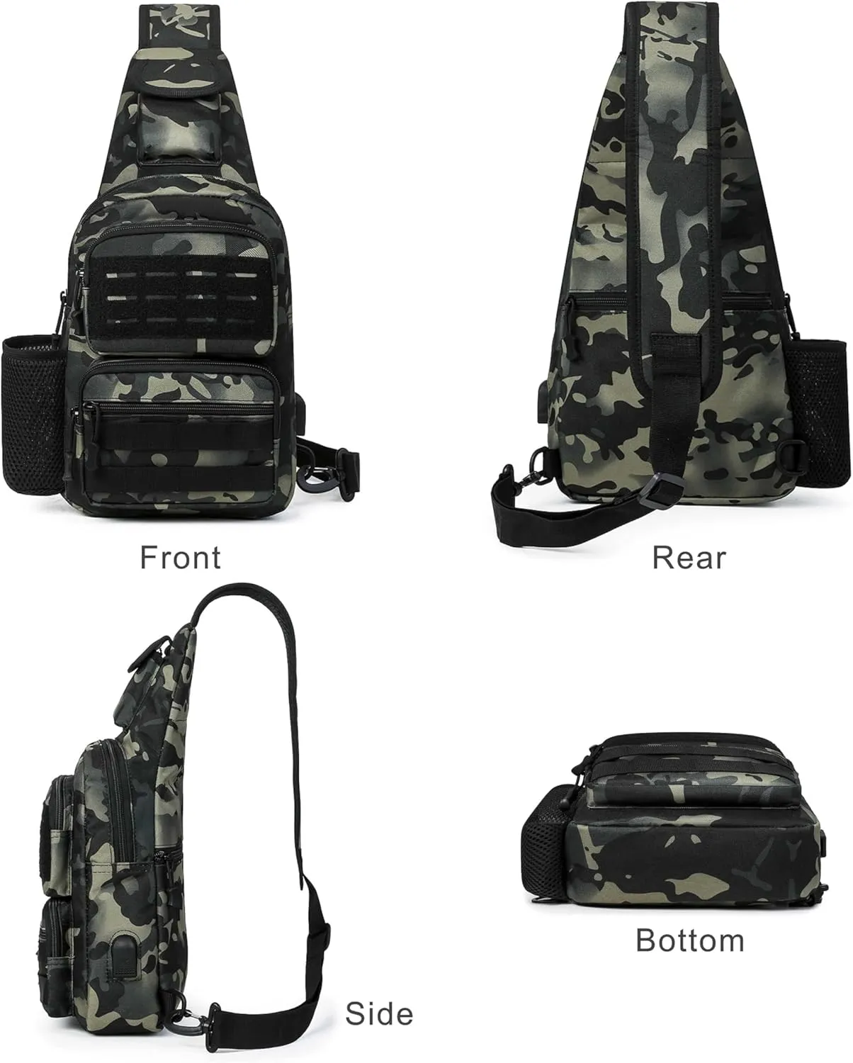 Tactical Sling Bag for Men Molle Utility Shoulder Bag Chest Pack Crossbody Backpack for Hiking Hunting (Green CP)