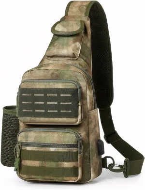 Tactical Sling Bag for Men Molle Utility Shoulder Bag Chest Pack Crossbody Backpack for Hiking Hunting (Green CP)