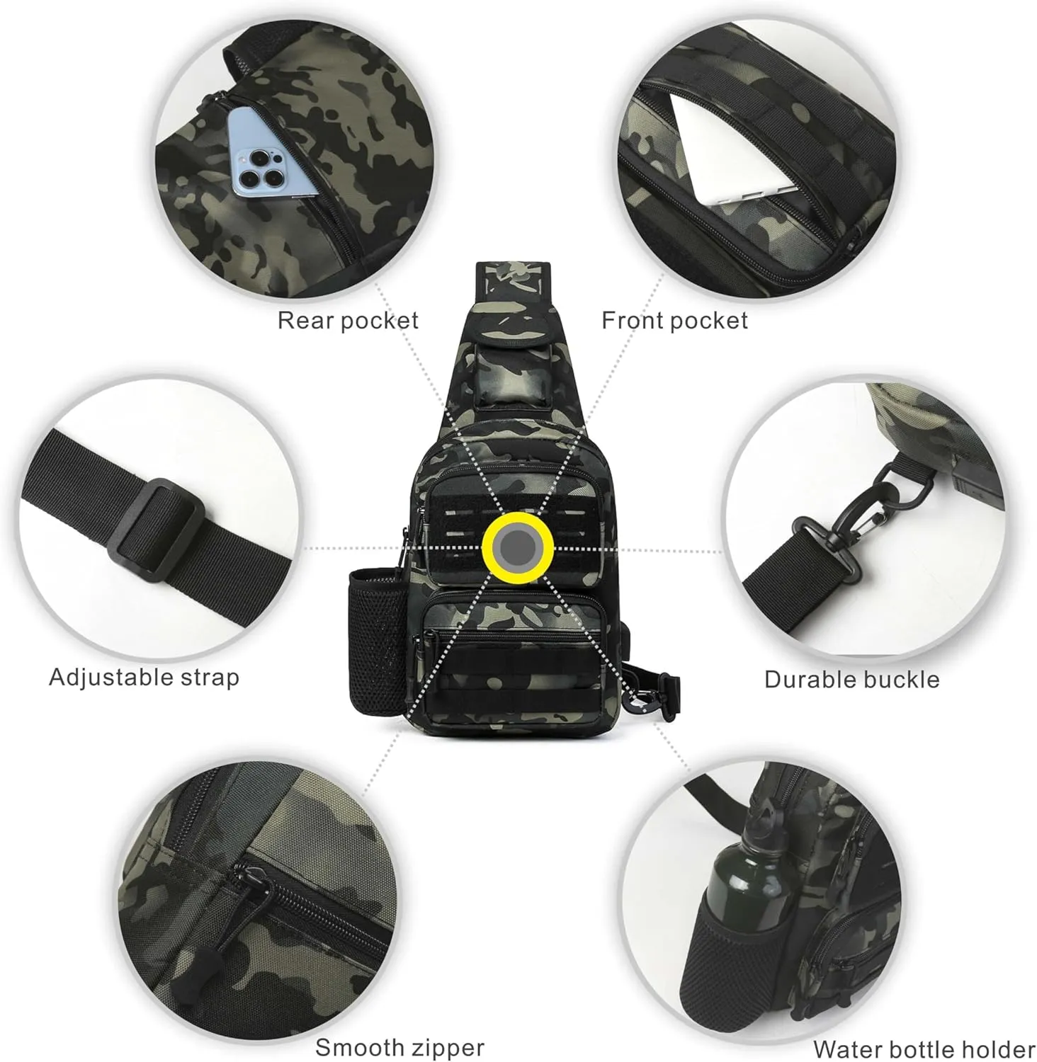 Tactical Sling Bag for Men Molle Utility Shoulder Bag Chest Pack Crossbody Backpack for Hiking Hunting (Green CP)