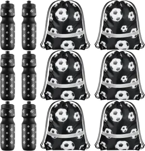 Talltalk 12 Pcs Soccer Party Favors 24 oz Soccer Water Bottle Gift for Team with Drawstring Bag Tumbler Cup Sports Themed Accessories for Event Gift Supplies
