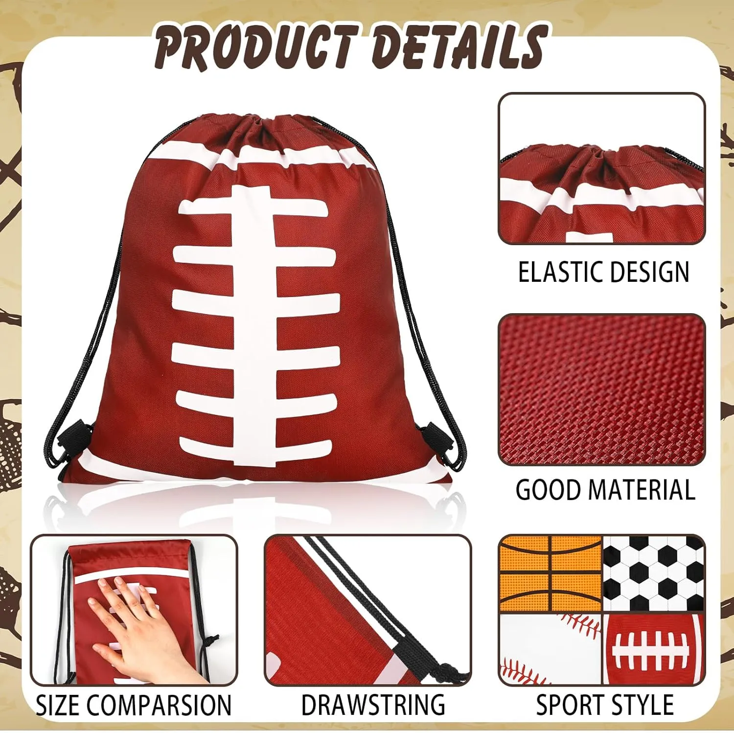 Tanlade 24 Pcs Sport Drawstring Bags Cinch Sack Candy Drawstring Bag Sport Party Goodie Favor Bags Supplies Gifts for Sports Party Men Women (Mixed ball,10 x 12 Inch)