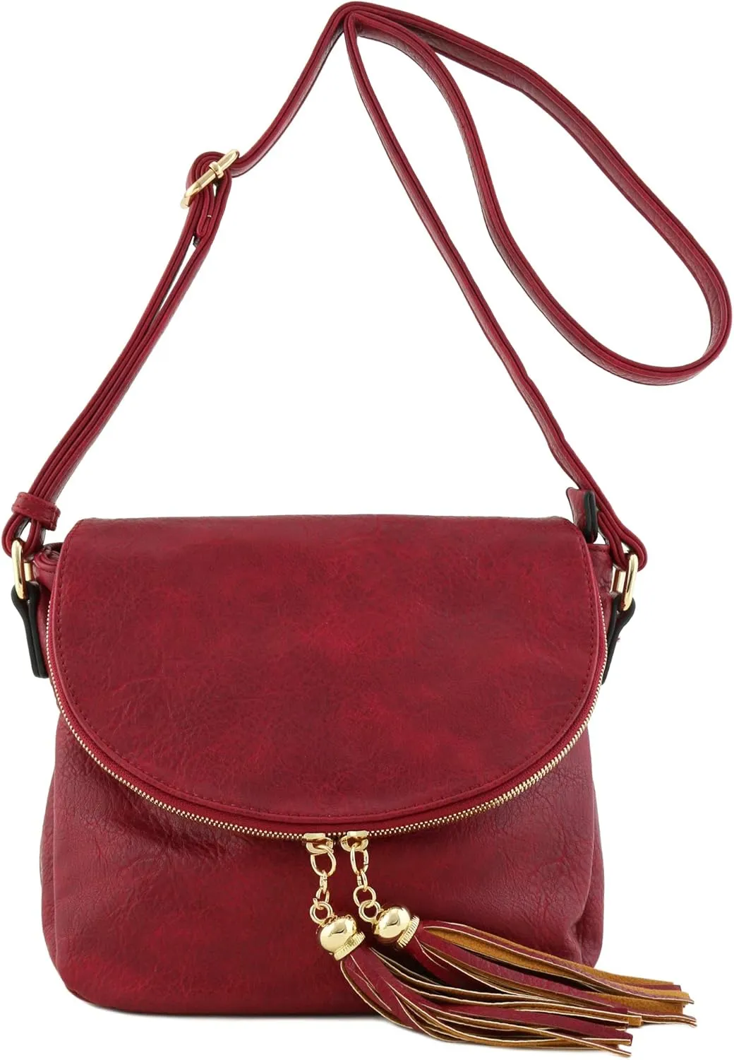 Tassel Accent Crossbody Bag with Flap Top (Red)