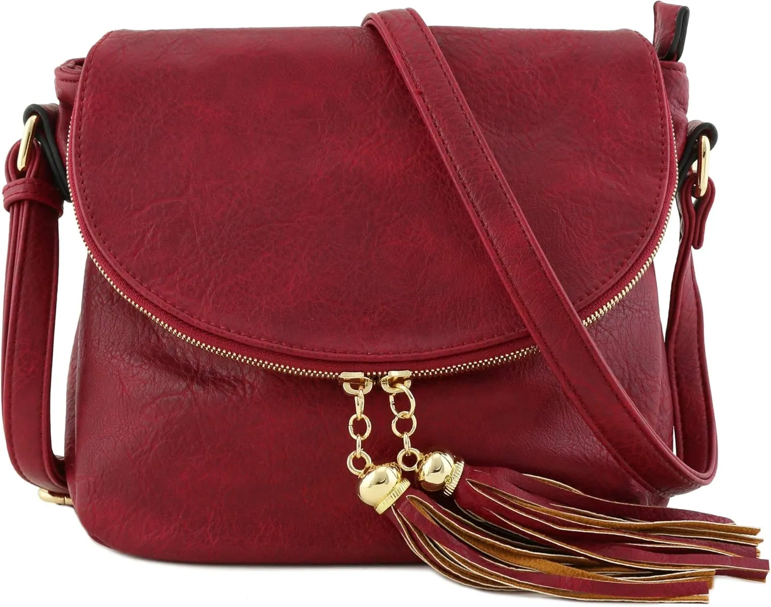 Tassel Accent Crossbody Bag with Flap Top (Red)