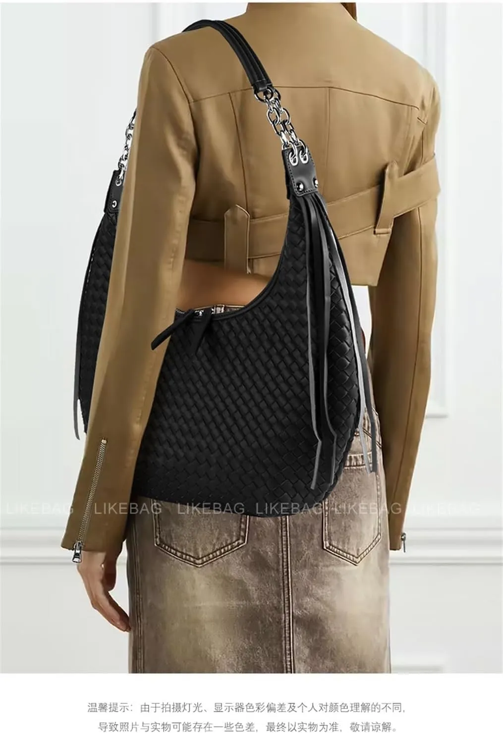 Tassel Chain Large Shoulder Half Moon Underarm Women's Bag, Fashion Trend Personalized Women's Bag,Shoulder Bag (Black)