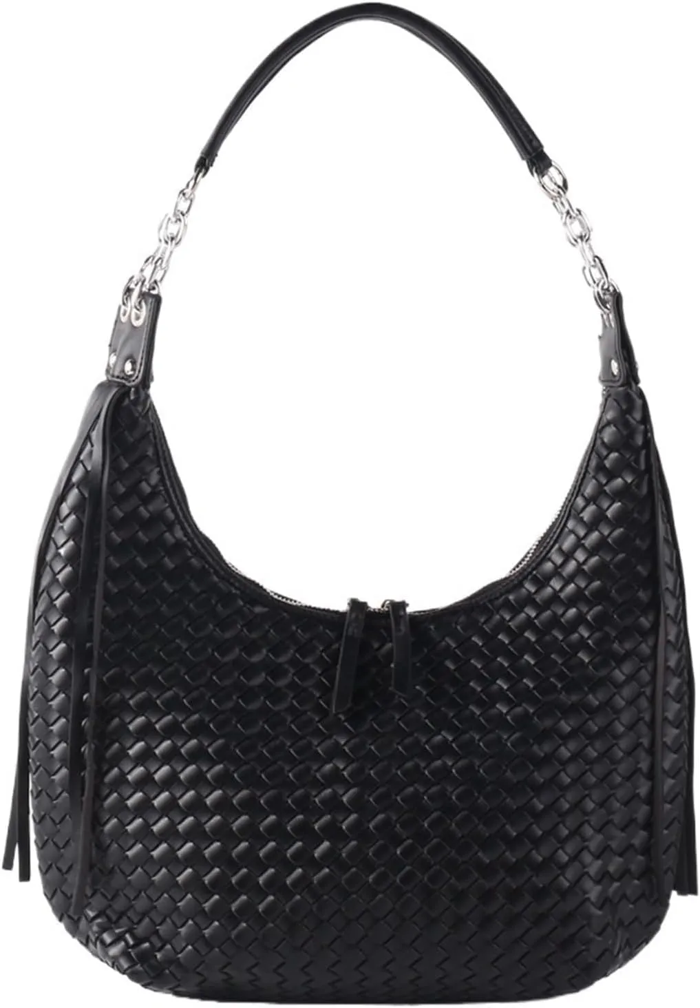 Tassel Chain Large Shoulder Half Moon Underarm Women's Bag, Fashion Trend Personalized Women's Bag,Shoulder Bag (Black)