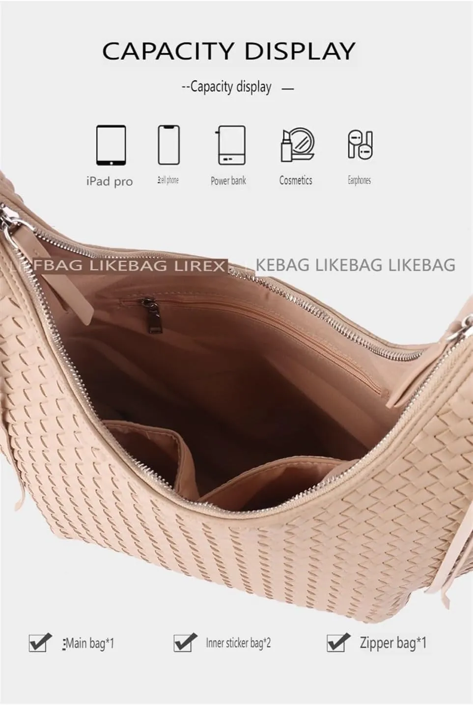 Tassel Chain Large Shoulder Half Moon Underarm Women's Bag, Fashion Trend Personalized Women's Bag,Shoulder Bag (White)