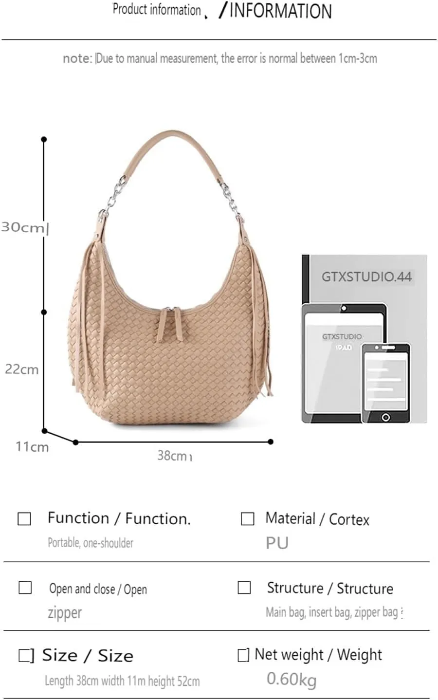 Tassel Chain Large Shoulder Half Moon Underarm Women's Bag, Fashion Trend Personalized Women's Bag,Shoulder Bag (White)