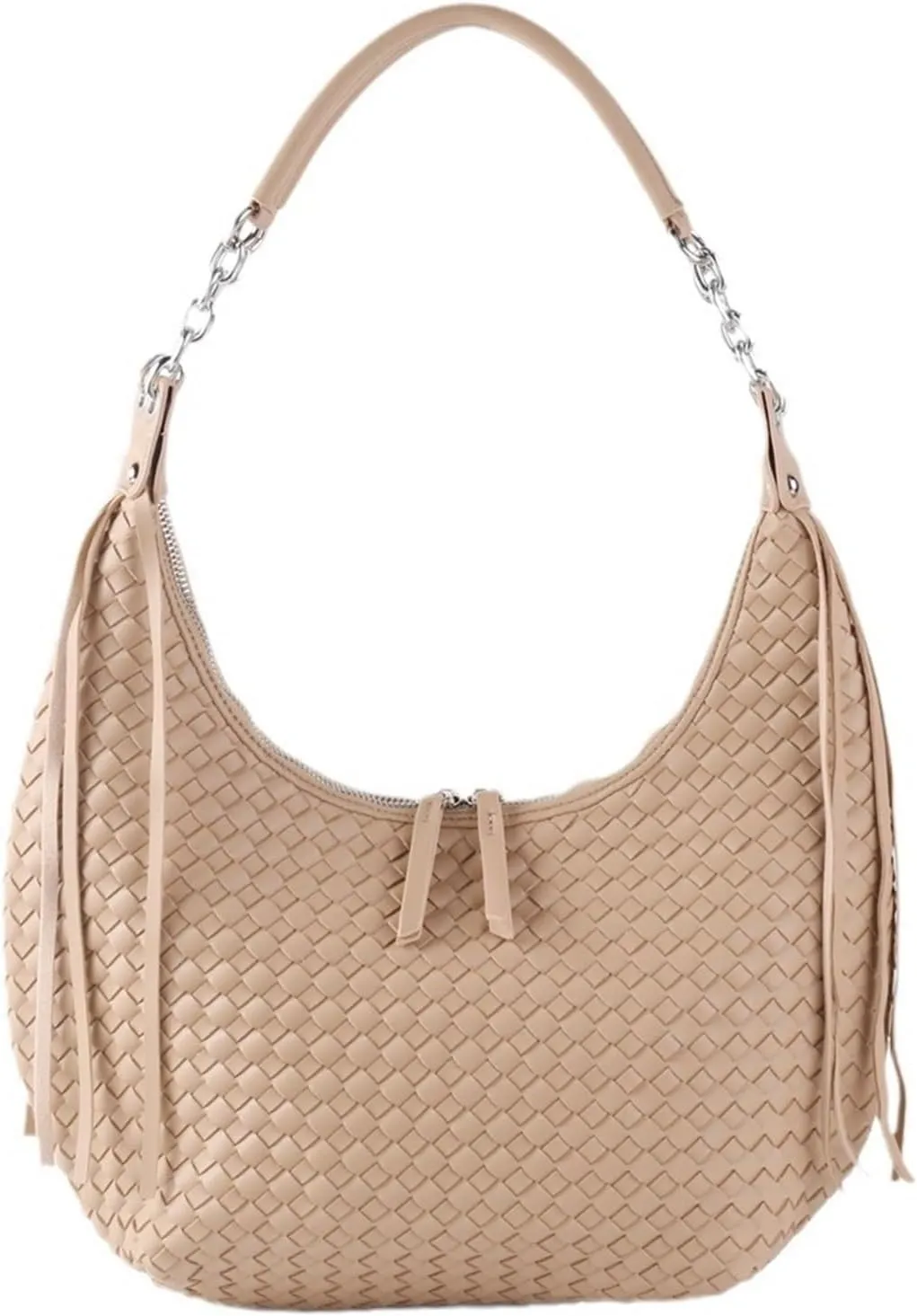Tassel Chain Large Shoulder Half Moon Underarm Women's Bag, Fashion Trend Personalized Women's Bag,Shoulder Bag (White)