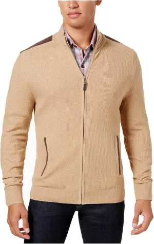 Tasso Elba Men's Textured-Knit Full-Zip Jacket (Camel Melange, XL)