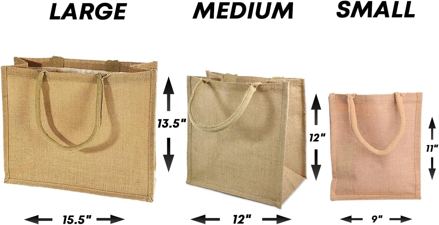 TBF Heavy Duty Reusable Jute Burlap Tote Bags in Bulk for Shopping Grocery Wedding Welcome Gifts and More