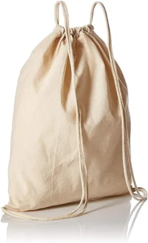TBF Wholesale Bulk 100% Organic Cotton Canvas Drawstring Backpack Bags (Natural, 14" x 16") - Perfect for Events, Branding & DIY (12)