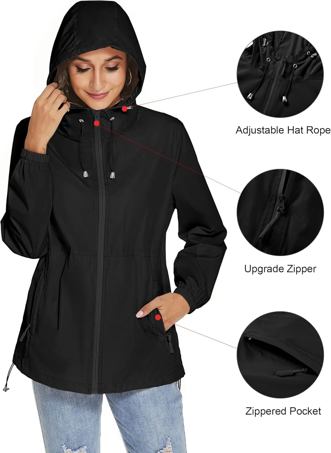 TCOT Womens Rain Jackets Waterproof Windbreaker Jackets lightweight Portable Rain Coat