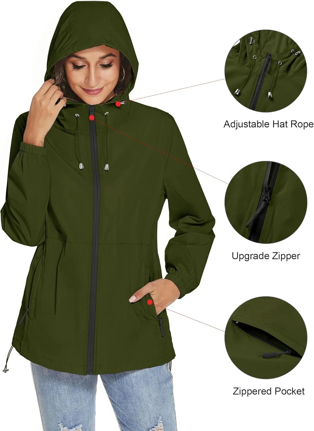 TCOT Womens Rain Jackets Waterproof Windbreaker Jackets lightweight Portable Rain Coat