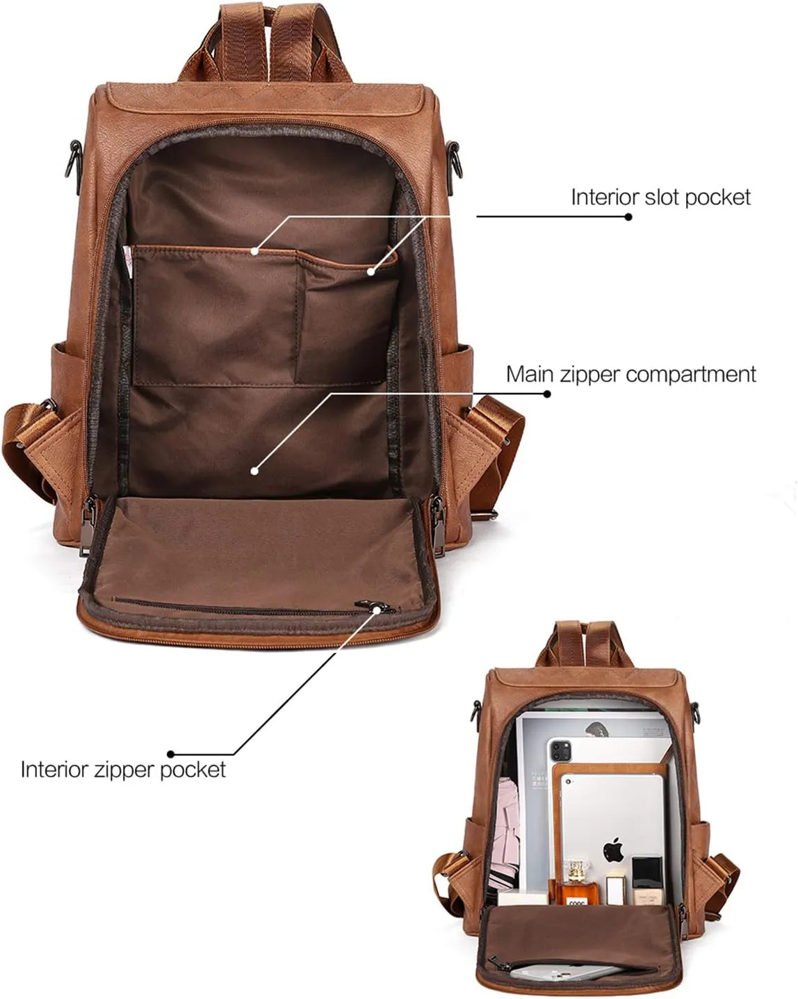 Telena Backpack Purse for Women, PU Leather Anti Theft Travel Purse Shoulder Bags with Tassel