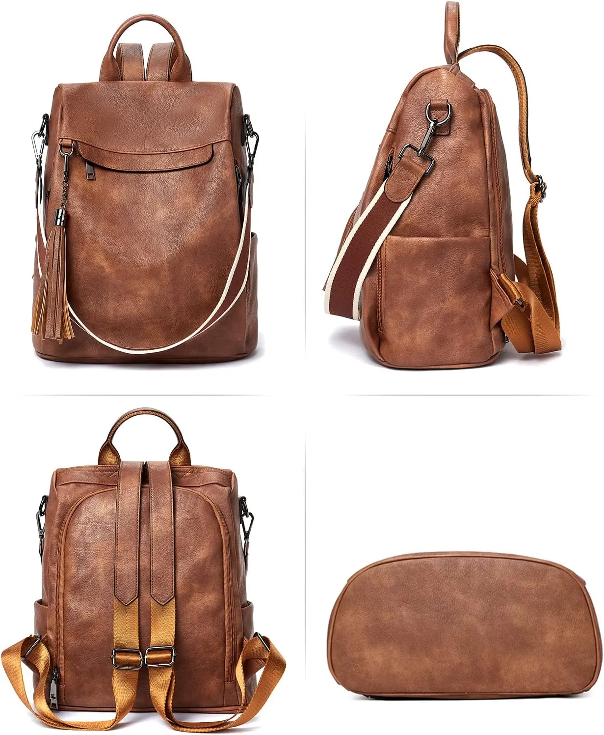 Telena Backpack Purse for Women, PU Leather Anti Theft Travel Purse Shoulder Bags with Tassel