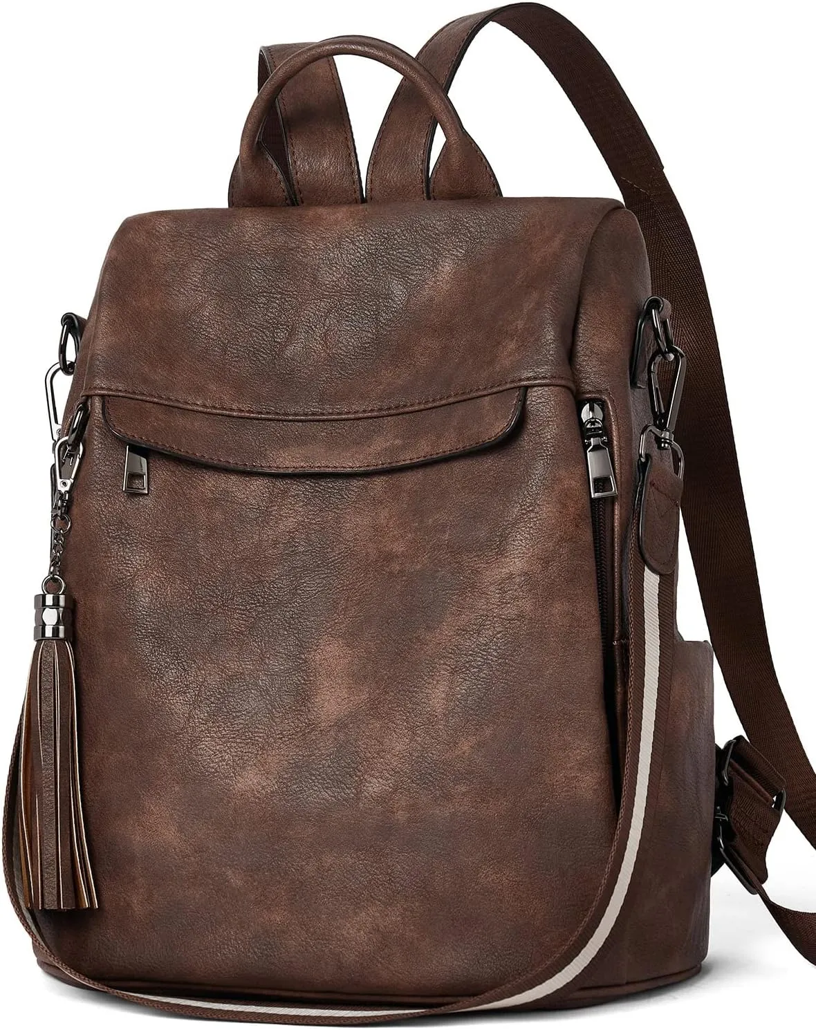 Telena Backpack Purse for Women, PU Leather Anti Theft Travel Purse Shoulder Bags with Tassel