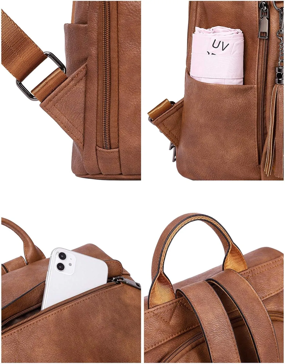 Telena Backpack Purse for Women, PU Leather Anti Theft Travel Purse Shoulder Bags with Tassel