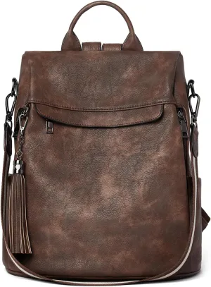 Telena Backpack Purse for Women, PU Leather Anti Theft Travel Purse Shoulder Bags with Tassel