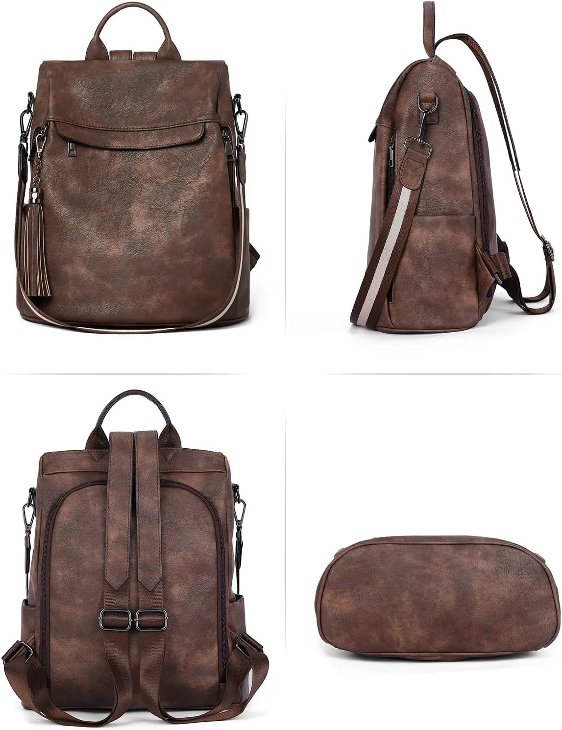 Telena Backpack Purse for Women, PU Leather Anti Theft Travel Purse Shoulder Bags with Tassel