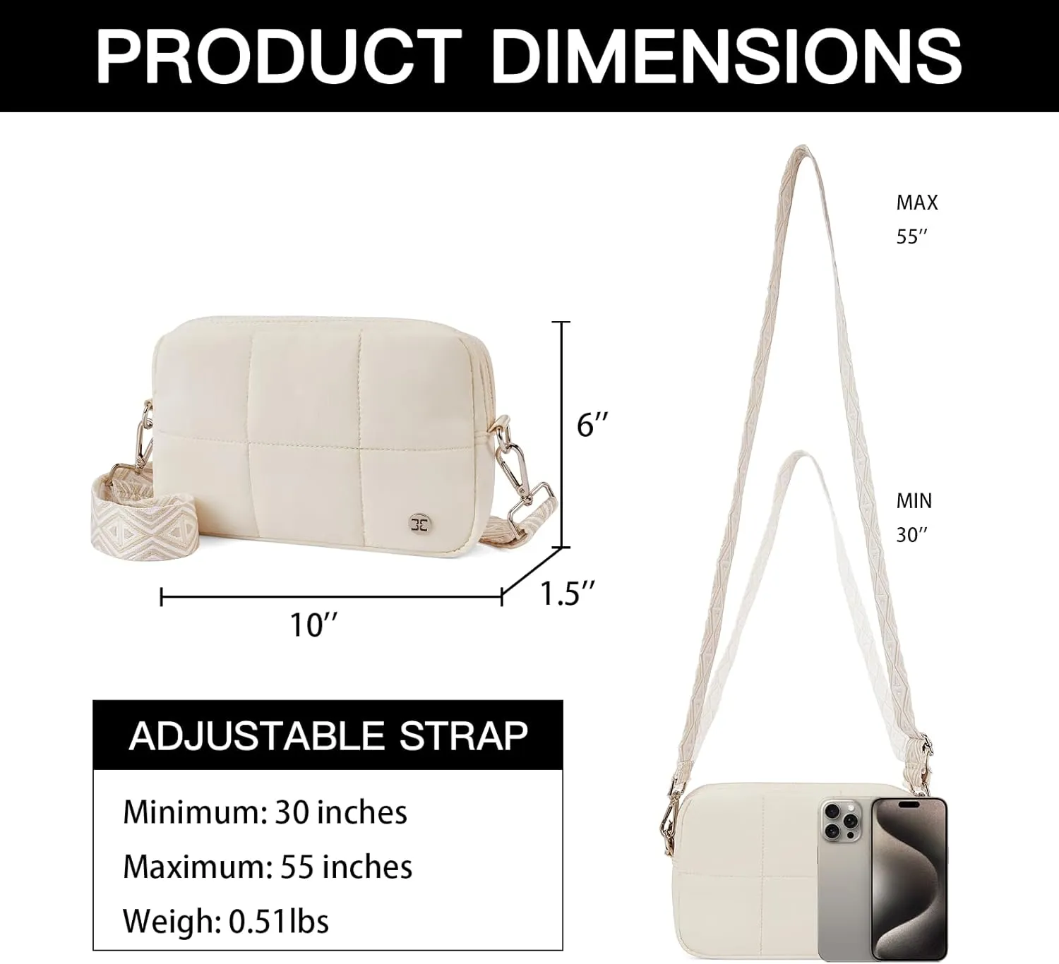 Telena Crossbody Bags for Women Cross Body Purse with Guitar Strap Lightweight Puffer Shoulder Bag for Travel