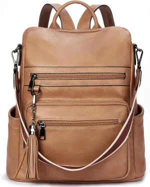 Telena Womens Backpack Purse Vegan Leather Large Travel College Shoulder Bag with Tassel