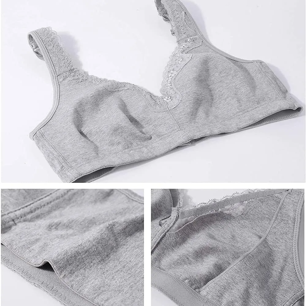 TELIMUSSTO Women's Plus Size Soft Cotton Lace Bra Full Coverage Wirefree Non-Padded
