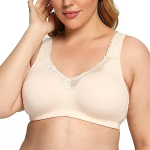 TELIMUSSTO Women's Plus Size Soft Cotton Lace Bra Full Coverage Wirefree Non-Padded