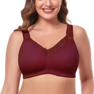 TELIMUSSTO Women's Plus Size Soft Cotton Lace Bra Full Coverage Wirefree Non-Padded