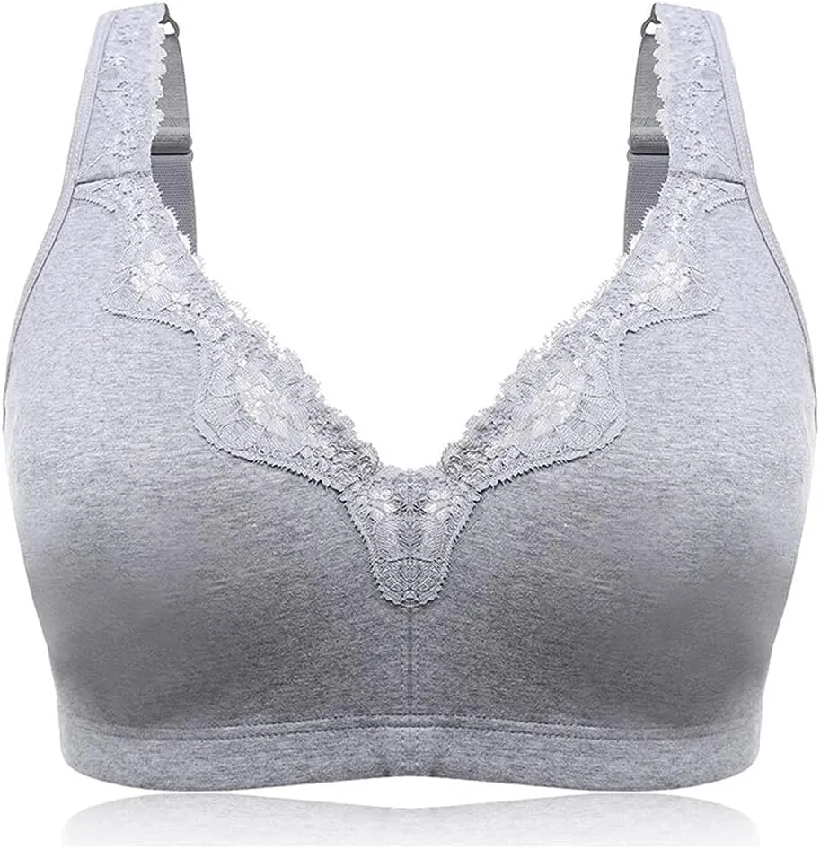 TELIMUSSTO Women's Plus Size Soft Cotton Lace Bra Full Coverage Wirefree Non-Padded