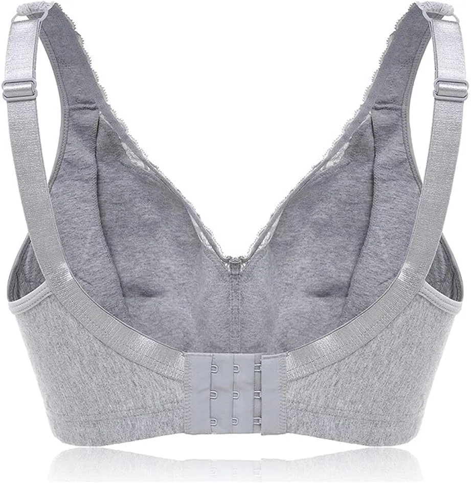 TELIMUSSTO Women's Plus Size Soft Cotton Lace Bra Full Coverage Wirefree Non-Padded