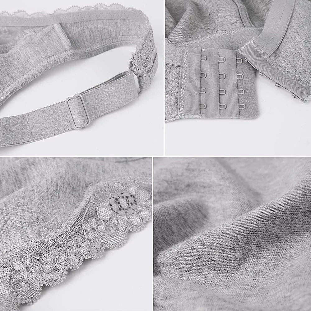 TELIMUSSTO Women's Plus Size Soft Cotton Lace Bra Full Coverage Wirefree Non-Padded