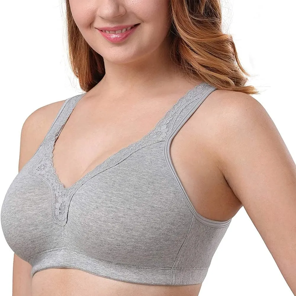 TELIMUSSTO Women's Plus Size Soft Cotton Lace Bra Full Coverage Wirefree Non-Padded