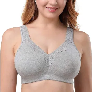 TELIMUSSTO Women's Plus Size Soft Cotton Lace Bra Full Coverage Wirefree Non-Padded