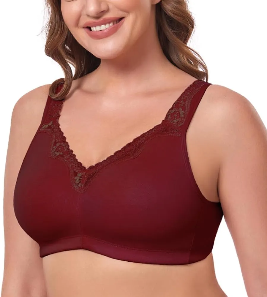 TELIMUSSTO Women's Plus Size Soft Cotton Lace Bra Full Coverage Wirefree Non-Padded