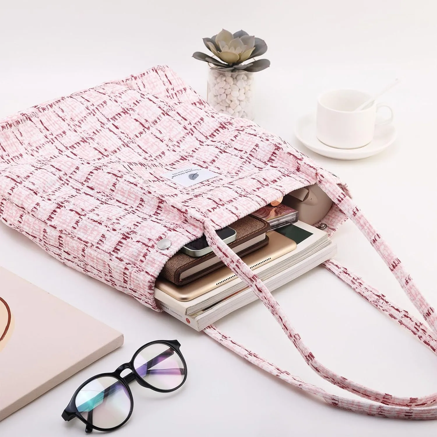 TELLUMO Fashion Corduroy Tote Bag Cow Print Bag Purses for Women Teen Girls with Inner Pocket