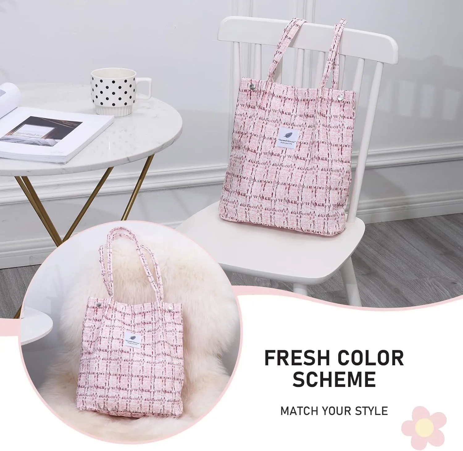 TELLUMO Fashion Corduroy Tote Bag Cow Print Bag Purses for Women Teen Girls with Inner Pocket