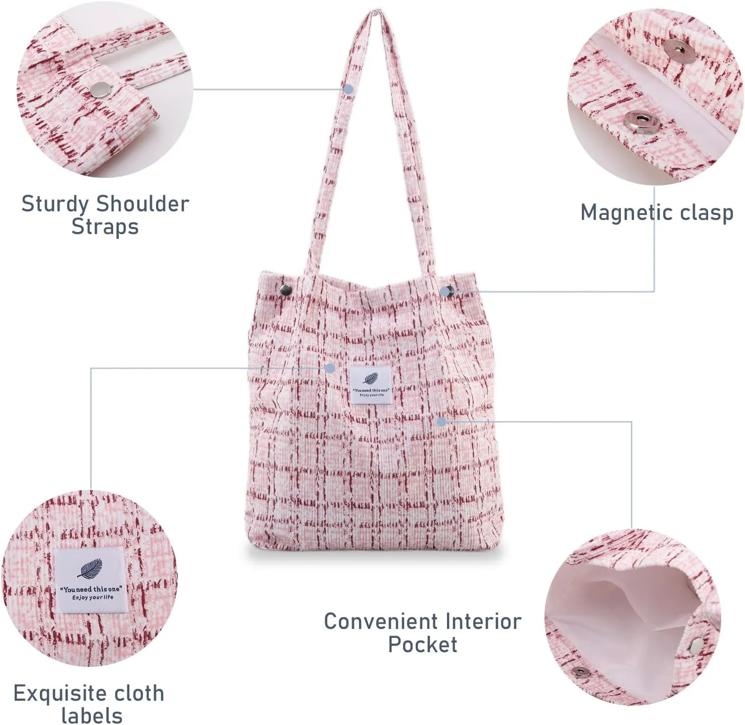 TELLUMO Fashion Corduroy Tote Bag Cow Print Bag Purses for Women Teen Girls with Inner Pocket