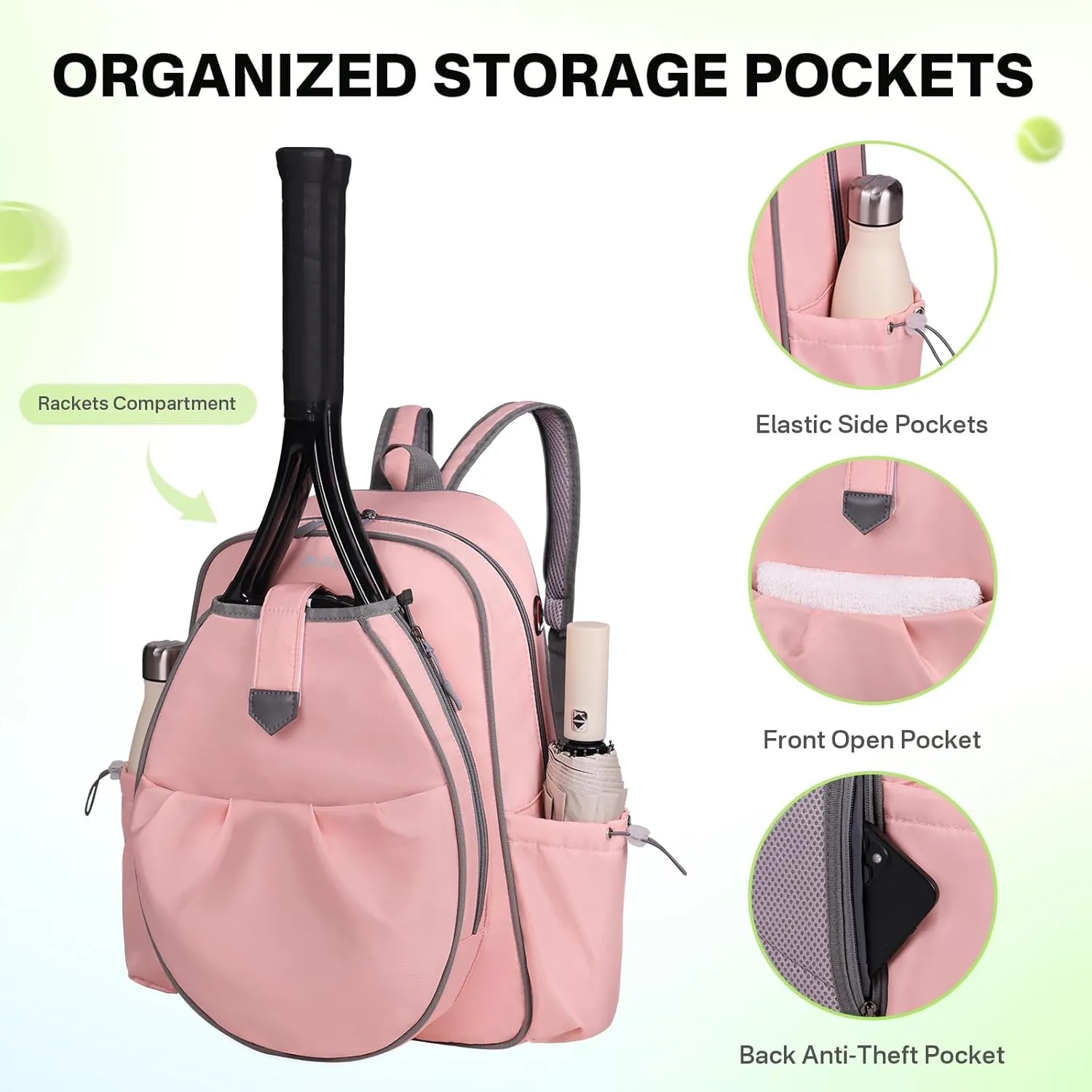 Tennis Bags for Women, Waterproof Tennis Sling Crossbody Backpack Holds 2 Rackets Tennis Racket Bag for Pickleball & Badminton