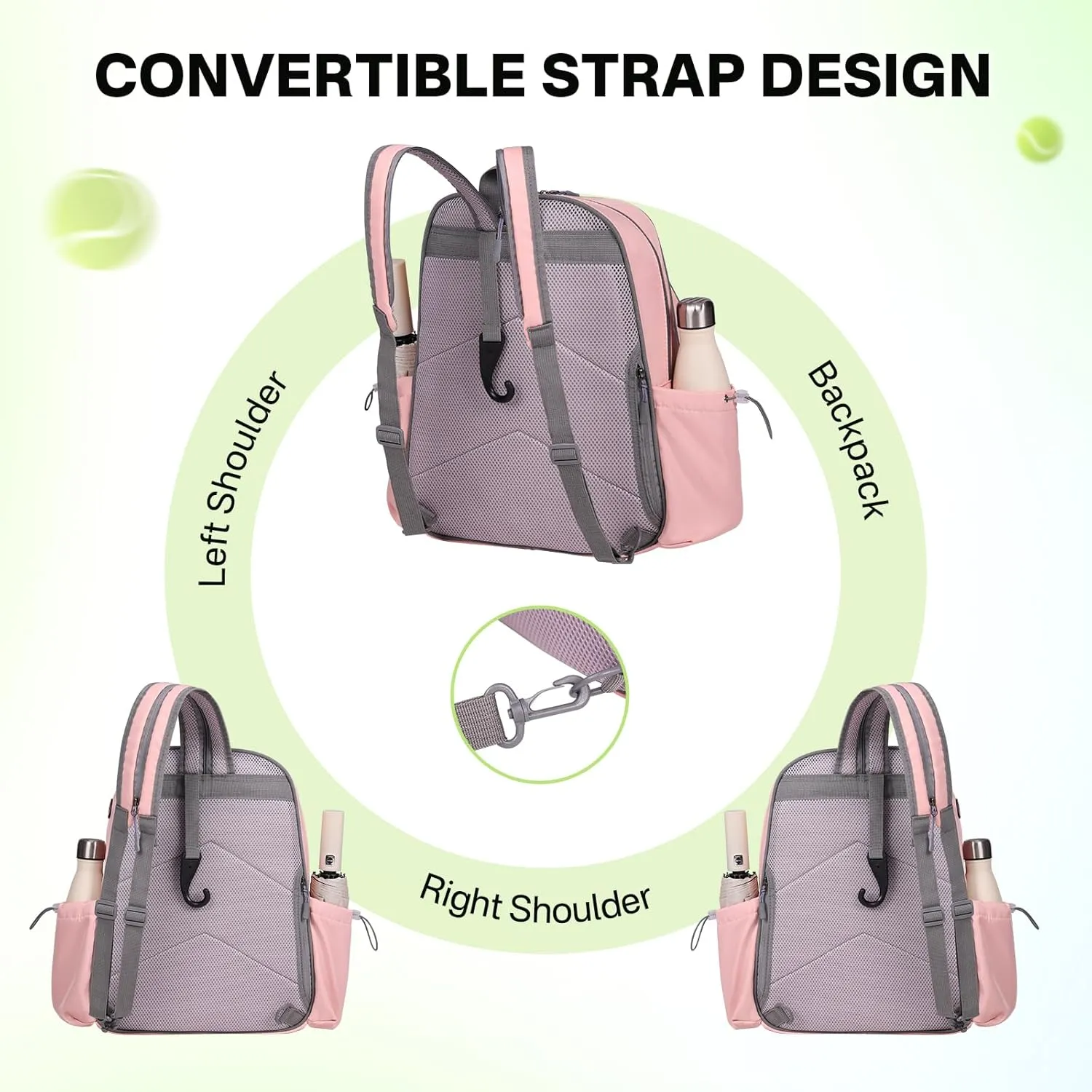 Tennis Bags for Women, Waterproof Tennis Sling Crossbody Backpack Holds 2 Rackets Tennis Racket Bag for Pickleball & Badminton