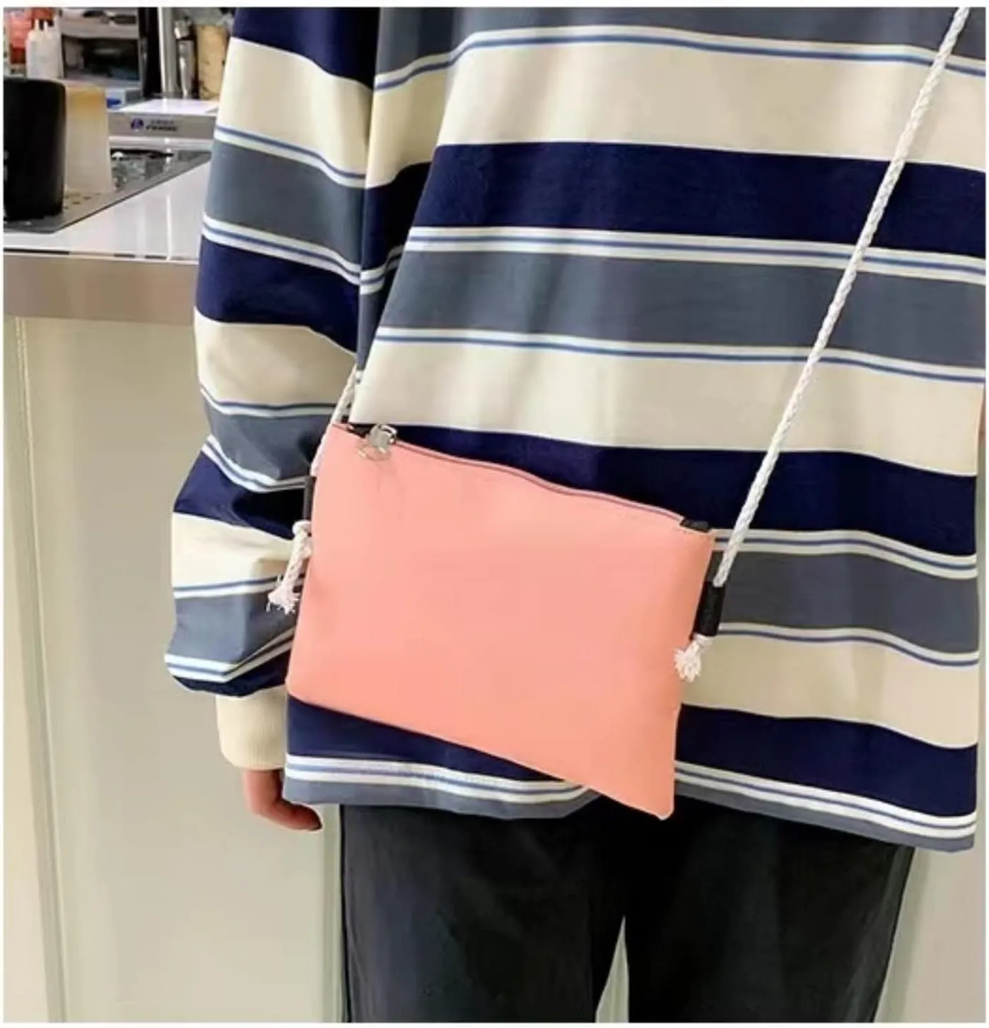 Teslawi kawaii backpack 4Pcs Set Aesthetic backpack 17in backpack，with Kawaii Pendants，Crossbody Bag ，Pencil Case, Handbag (Pink)