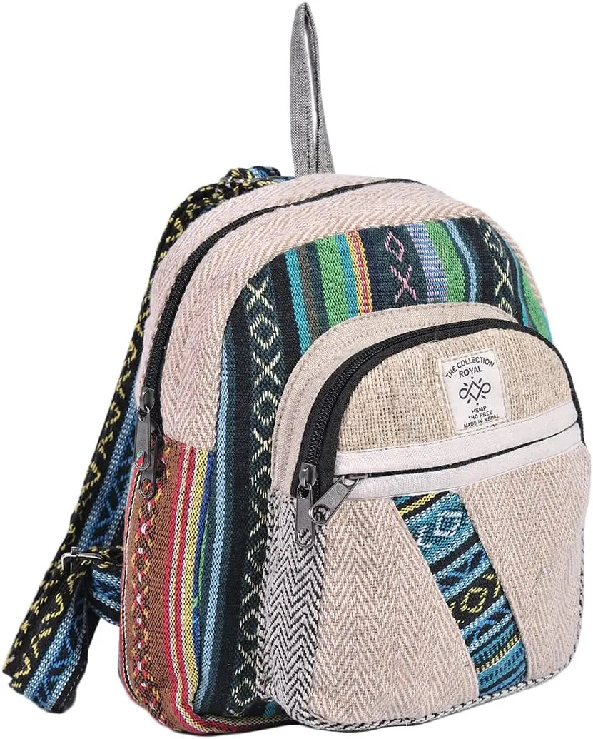 THE COLLECTION ROYAL Himalayan Hemp and Cotton Boho Bohemian Hippie Bag Purse Eco Friendly Mini Daypack Backpack