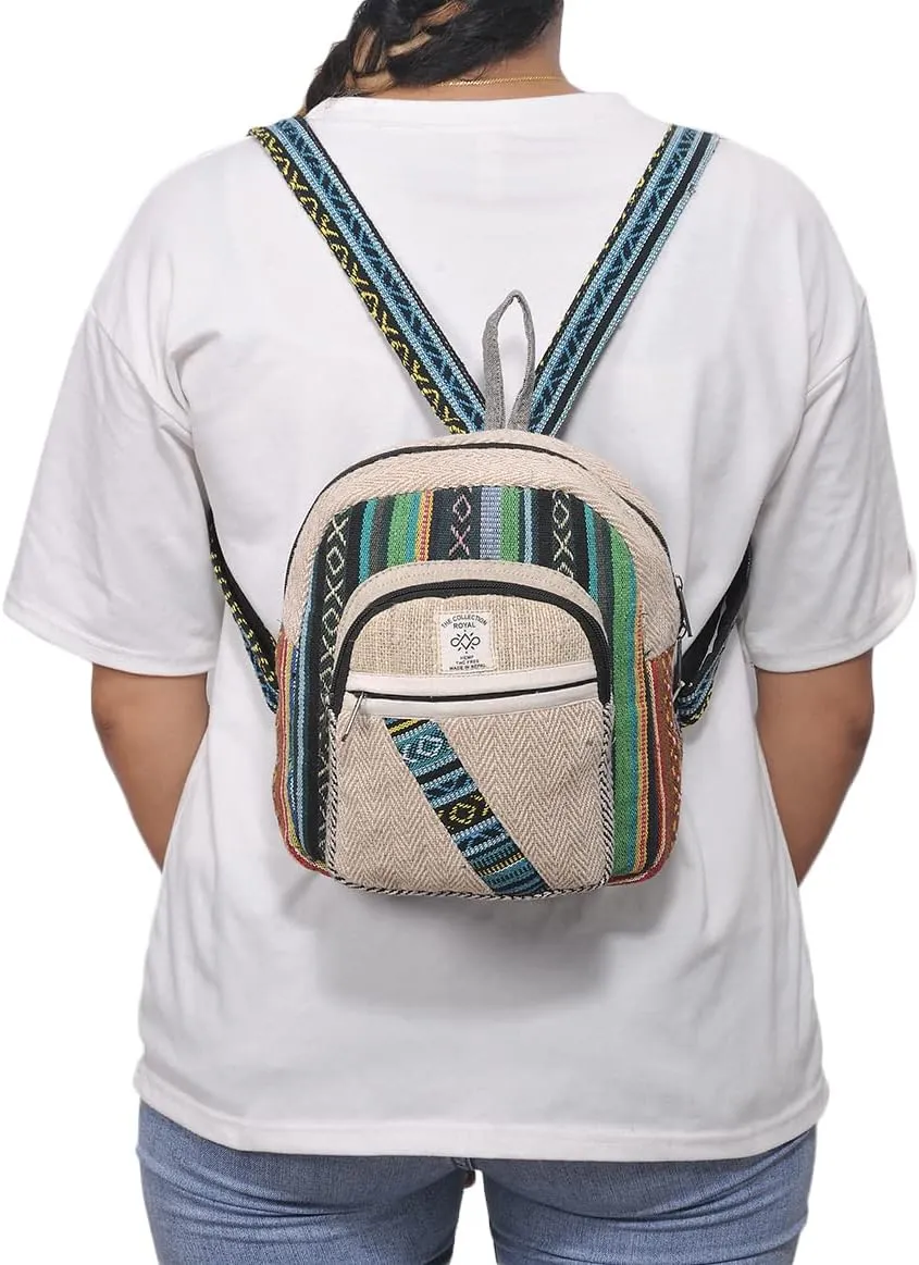 THE COLLECTION ROYAL Himalayan Hemp and Cotton Boho Bohemian Hippie Bag Purse Eco Friendly Mini Daypack Backpack
