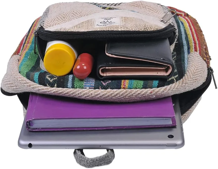 THE COLLECTION ROYAL Himalayan Hemp and Cotton Boho Bohemian Hippie Bag Purse Eco Friendly Mini Daypack Backpack