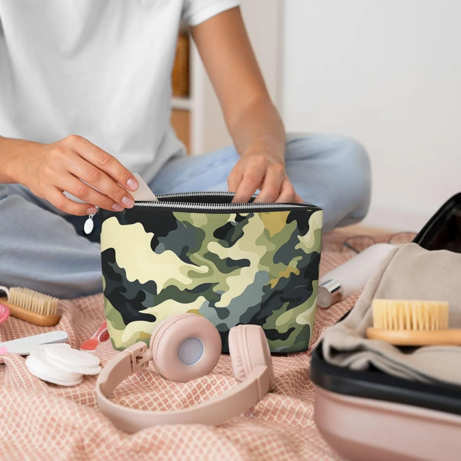 Toiletry Bag for Women Men Dopp Kit Travel Makeup Bag Khaki Camouflage Make Up Organizers Cosmetic Bag