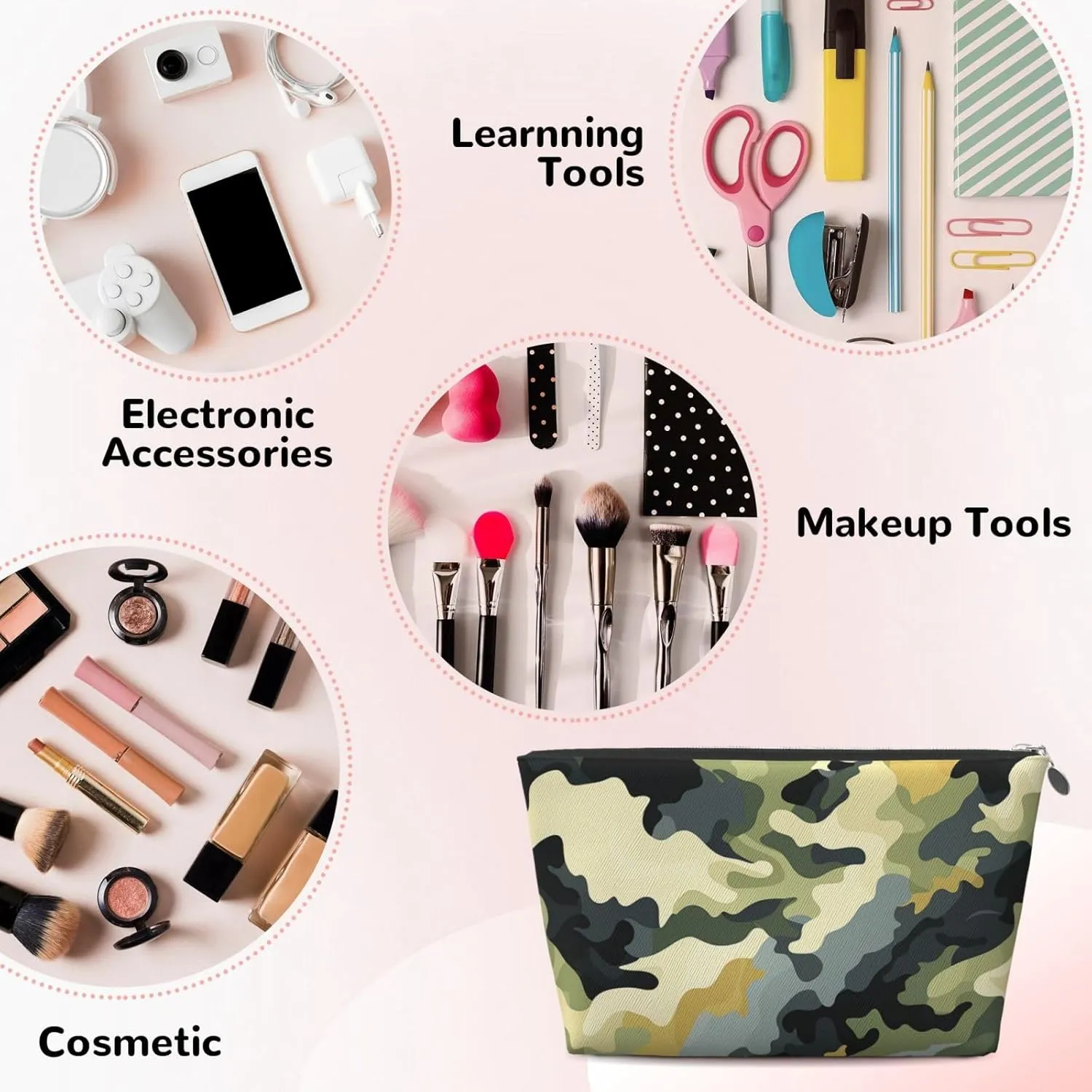 Toiletry Bag for Women Men Dopp Kit Travel Makeup Bag Khaki Camouflage Make Up Organizers Cosmetic Bag